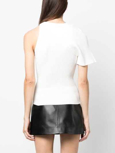 Shop Courrèges Asymmetric Ribbed-knit Top In White