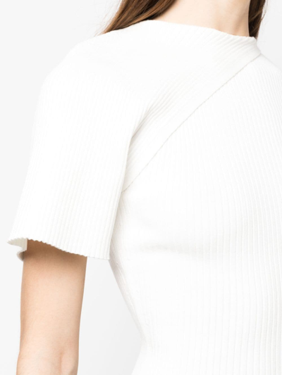 Shop Courrèges Asymmetric Ribbed-knit Top In White