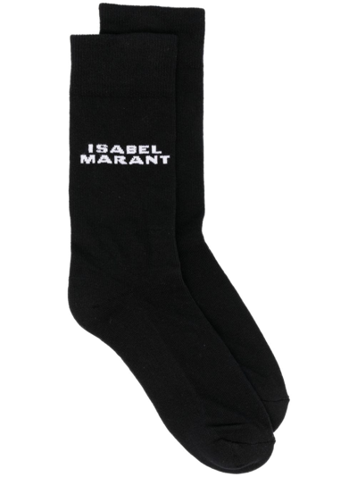Shop Isabel Marant Logo-intarsia Knitted Socks In Black