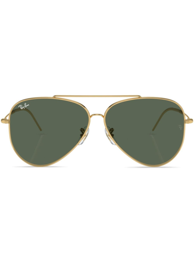 Shop Ray Ban Aviator Reverse Pilot-frame Sunglasses In 001/vr Gold