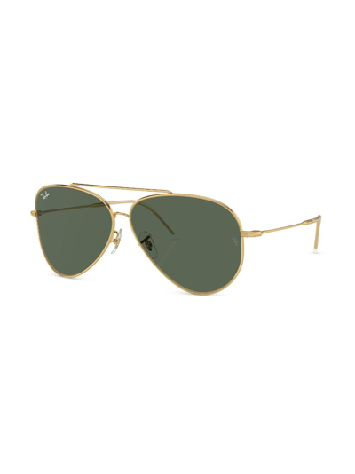 Shop Ray Ban Aviator Reverse Pilot-frame Sunglasses In 001/vr Gold