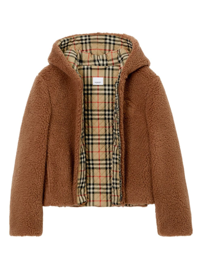 Shop Burberry Logo-embroidered Fleece Jacket In Brown