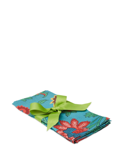 Shop La Doublej Dragon Flower-print Napkin (set Of Two) In Blue