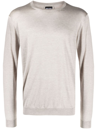 Shop Giorgio Armani Crew-neck Silk-cotton Jumper In Grey