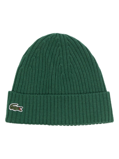 Shop Lacoste Logo-patch Wool Beanie In Green