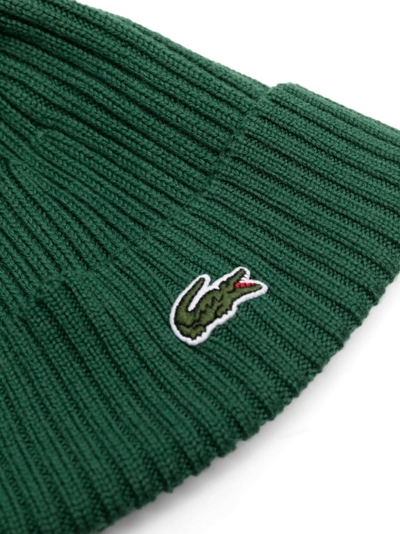Lacoste Logo-patch Wool Beanie In Green