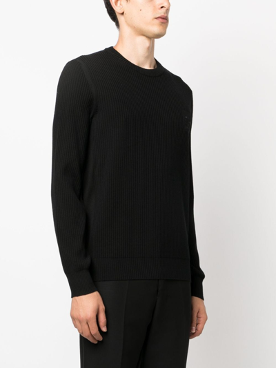 Shop Giorgio Armani Ribbed-knit Virgin Wool Jumper In Black