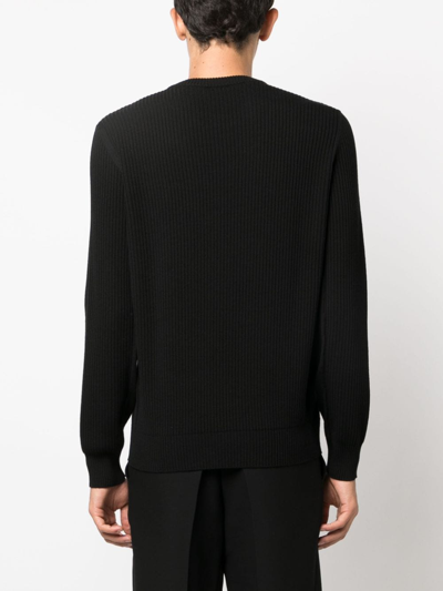 Shop Giorgio Armani Ribbed-knit Virgin Wool Jumper In Black