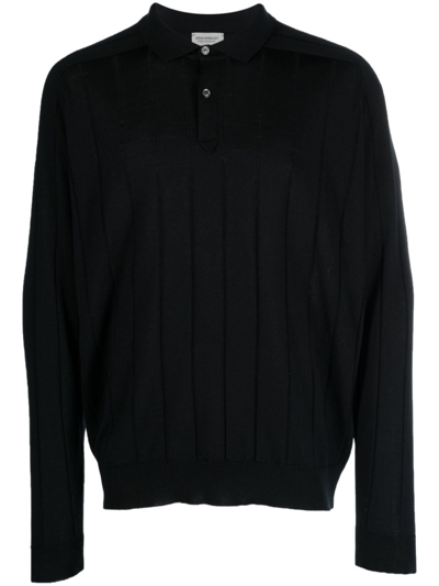Shop John Smedley Rampston Striped Merino Polo Shirt In Black