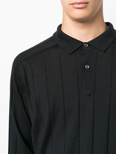 Shop John Smedley Rampston Striped Merino Polo Shirt In Black
