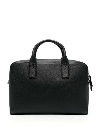Giorgio Armani Logo-stamp Leather Laptop Bag In Black