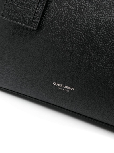 Giorgio Armani Logo-stamp Leather Laptop Bag In Black
