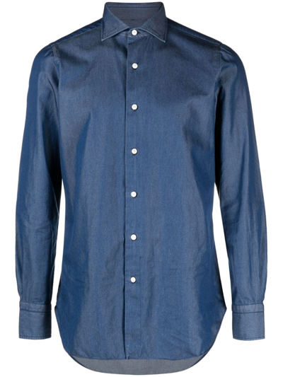 Shop Finamore 1925 Napoli Long-sleeve Denim Shirt In Blue