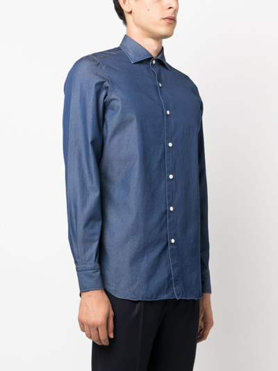 Shop Finamore 1925 Napoli Long-sleeve Denim Shirt In Blue