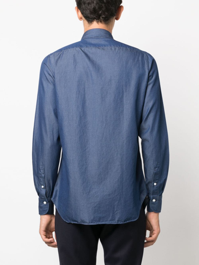 Shop Finamore 1925 Napoli Long-sleeve Denim Shirt In Blue