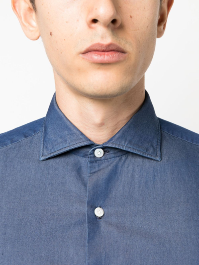 Shop Finamore 1925 Napoli Long-sleeve Denim Shirt In Blue