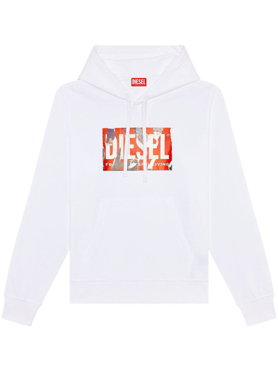 Shop Diesel S-ginn-hood-l4 Logo-print Hoodie In White