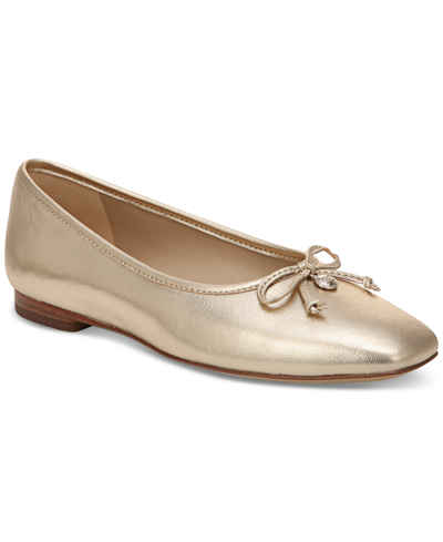 Shop Sam Edelman Women's Meadow Square-toe Bow Ballet Flats In Gold Leaf