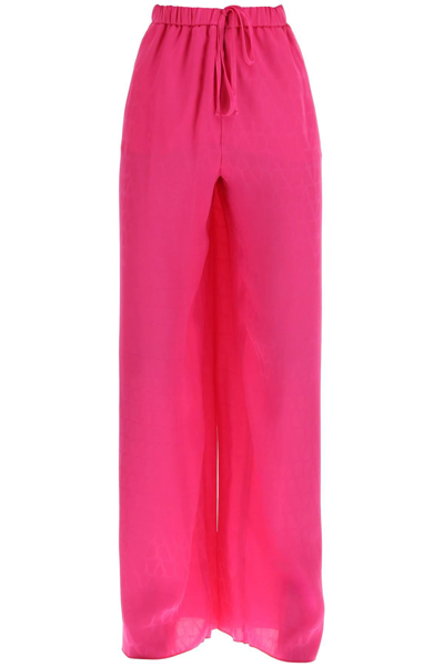 Shop Valentino Toile Iconographe Palazzo Pants In Silk Jacquard In Fuchsia