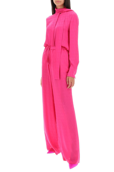 Shop Valentino Toile Iconographe Palazzo Pants In Silk Jacquard In Fuchsia