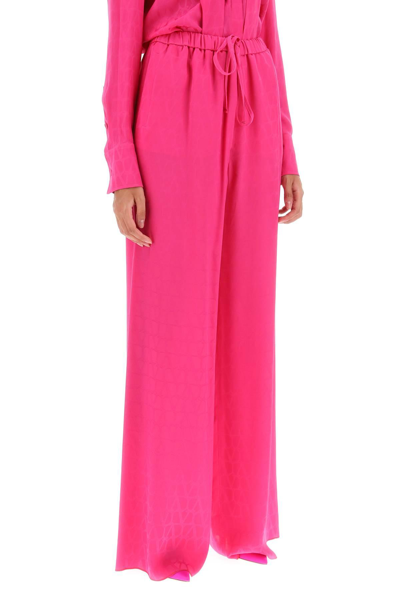 Shop Valentino Toile Iconographe Palazzo Pants In Silk Jacquard In Fuchsia