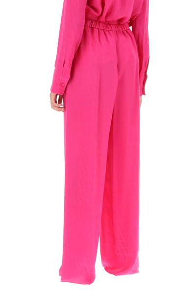 Shop Valentino Toile Iconographe Palazzo Pants In Silk Jacquard In Fuchsia