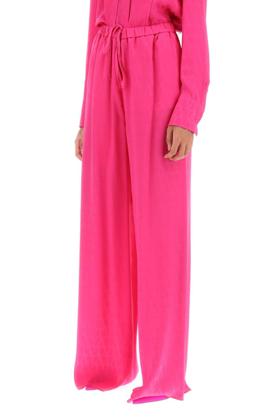 Shop Valentino Toile Iconographe Palazzo Pants In Silk Jacquard In Fuchsia