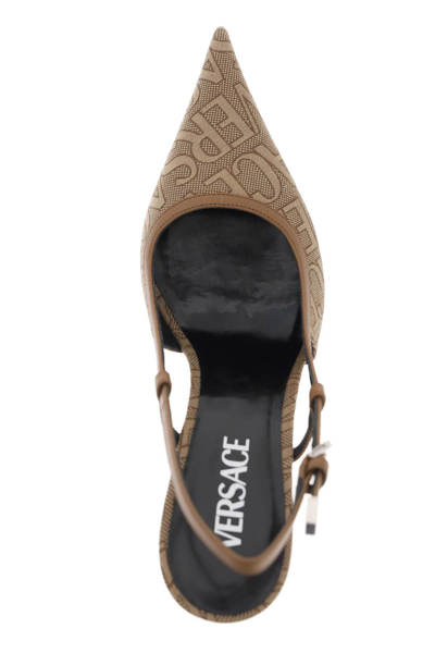 Shop Versace ' Allover' Slingback Pumps In Brown