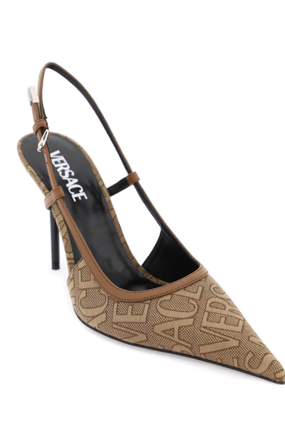 Shop Versace ' Allover' Slingback Pumps In Brown