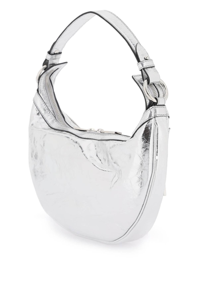 Shop Versace Metallic Leather 'repeat' Hobo Bag In Silver,metallic