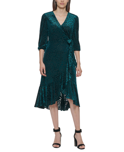 Shop Calvin Klein Petite Animal-print Velvet Burnout Dress In Malachite