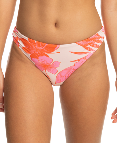 Shop Roxy Juniors' Printed Beach Classics Full-coverage Hipster Bikini Bottoms In Pale Dogwood Hibiscus