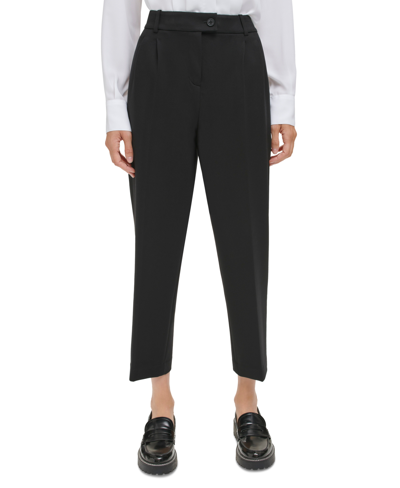 Shop Calvin Klein Petite Pleat-front Cropped Ankle Pants In Black