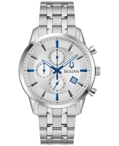 Shop Bulova Men's Chronograph Classic Sutton Stainless Steel Bracelet Watch 41mm In Silver