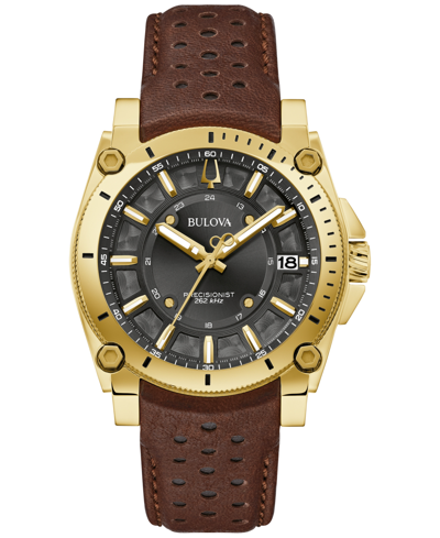 Bulova Men's Precisionist Icon Brown Leather Strap Watch 40mm In Brown