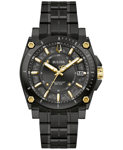 Bulova Men's Precisionist Icon Black-tone Stainless Steel Bracelet Watch 40mm In Black