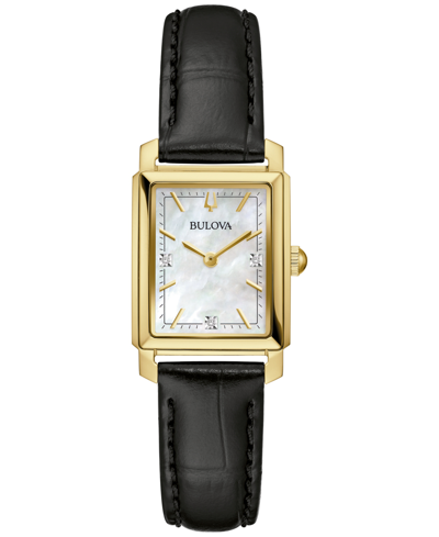 Bulova Women's Classic Sutton Diamond Accent Black Leather Strap Watch 21mm In Black