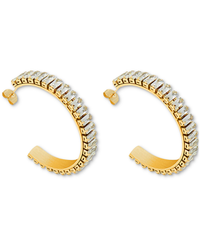 Heymaeve 18k Gold-plated Medium Emerald-cut Cubic Zirconia C-hoop Earrings, 1.96" In Gold