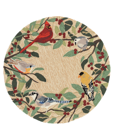 Shop Liora Manne Frontporch Bird Border 3' X 3' Round Outdoor Area Rug In Beige