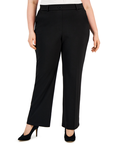 Shop Kasper Plus Size Mid Rise Straight-leg Pants In Black