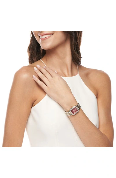 Shop Michele Deco Mid Diamond Two-tone Bracelet Watch, 29mm X 31mm In Two-tone / Ruby Red