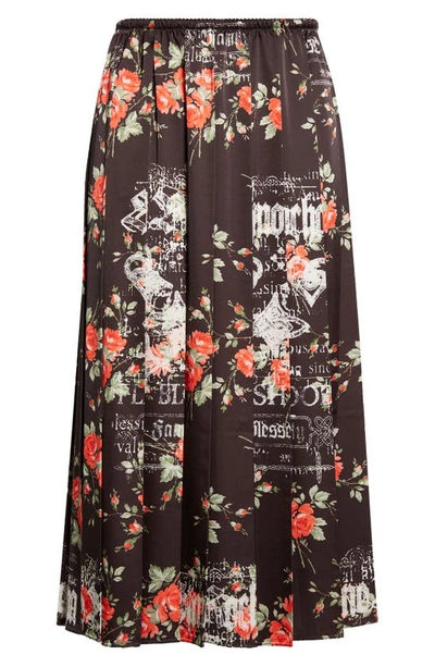 Shop Simone Rocha Logo Floral Print Pleated Skirt In Black Rose
