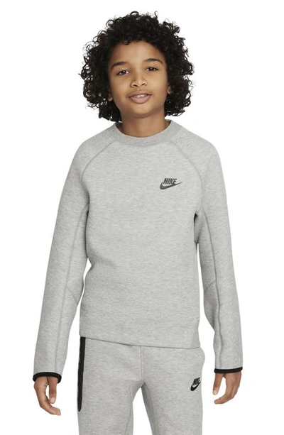 Shop Nike Kids' Tech Fleece Crewneck Sweatshirt In Dark Grey Heather/ Black