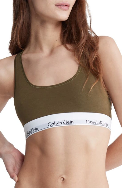 Shop Calvin Klein Modern Cotton Collection Unlined Cotton Blend Bralette In Dark Olive