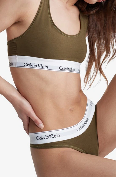 Shop Calvin Klein Modern Cotton Collection Unlined Cotton Blend Bralette In Dark Olive