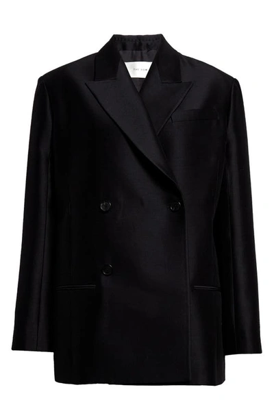 Shop The Row Cosima Double Breasted Wool & Silk Blazer In Black