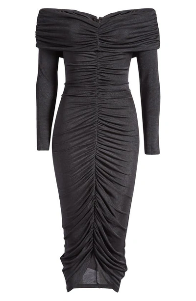 Shop Misha Collection Isaure Ruched Long Sleeve Body-con Cocktail Dress In Black