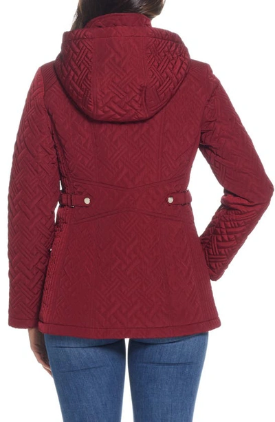 Gallery Quilted Jacket With Removable Hood In Merlot
