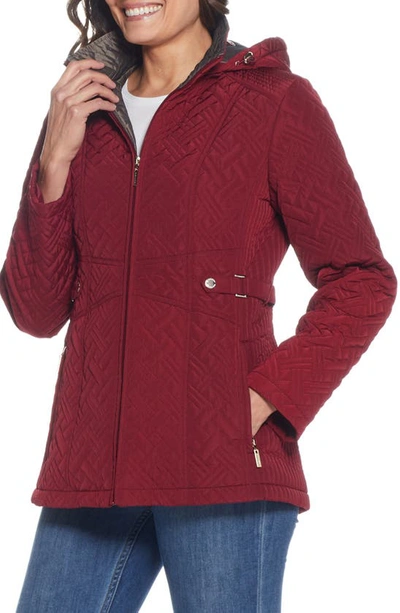 Gallery Quilted Jacket With Removable Hood In Merlot