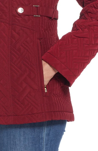 Gallery Quilted Jacket With Removable Hood In Merlot